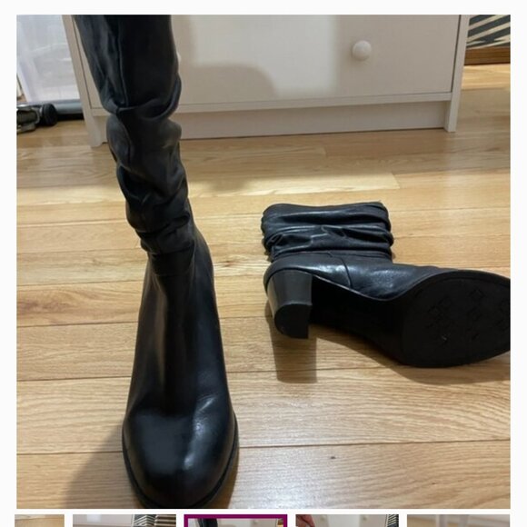 Black Slouchy Leather Block Heel Slouch Boots – Women’s 8.5M - Picture 2 of 5